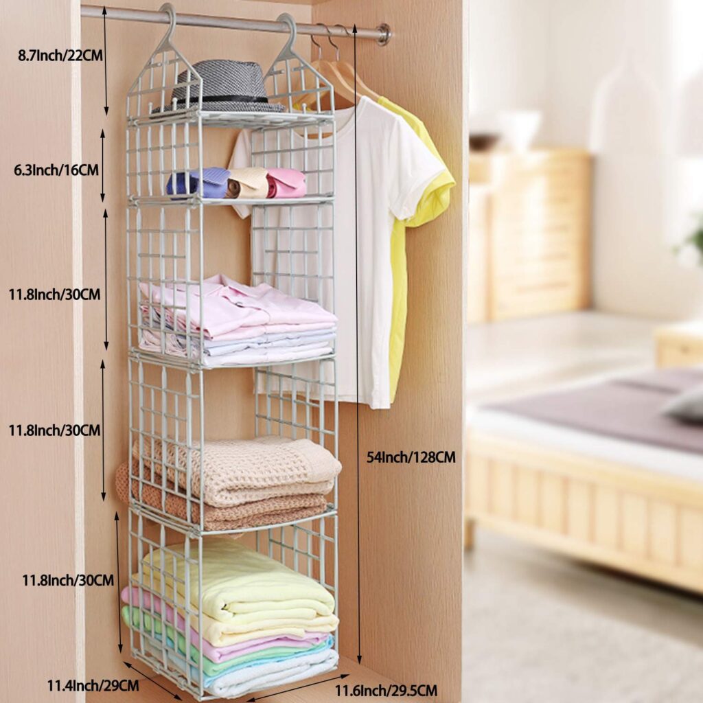 5 layer folding plastic hangin closet organiser with details