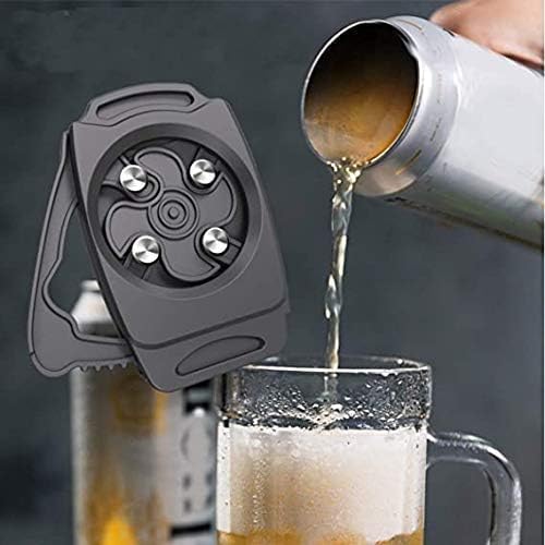 Effortless rotary can opener with a topless bottle cap remover, featuring a smooth cut, ergonomic grip, and durable design for home and travel use.